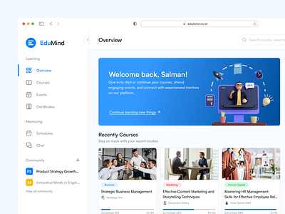 EduMind - Online Course Dashboard course dashboard elearning ui ui design web website