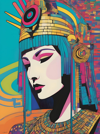 Close up of punk rock cleopatra deconstructed, abstract ART animation graphic design motion graphics