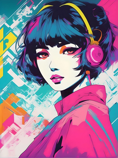 Neon pigments on white paper Retro Girl 3 animation branding graphic design motion graphics