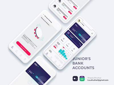 Junior's bank accounts analyst app auto banking design development digital bank fintech gen z illustration juniors account ui youths