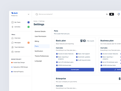 Settings page- Plans billing cards dashboard description details download links payment plan information plans points purchase setting setting details table update details update plan update setting webapp website