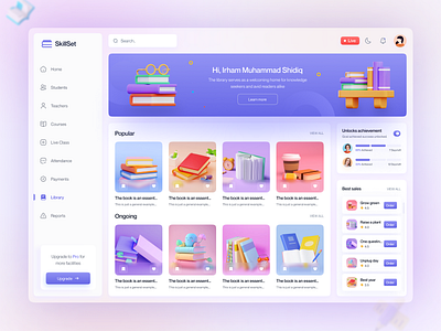 Online Course - Library Page 3d animation application branding course crm dashboard design library management modern online course saas saas dashboard school trending ui web app website website design