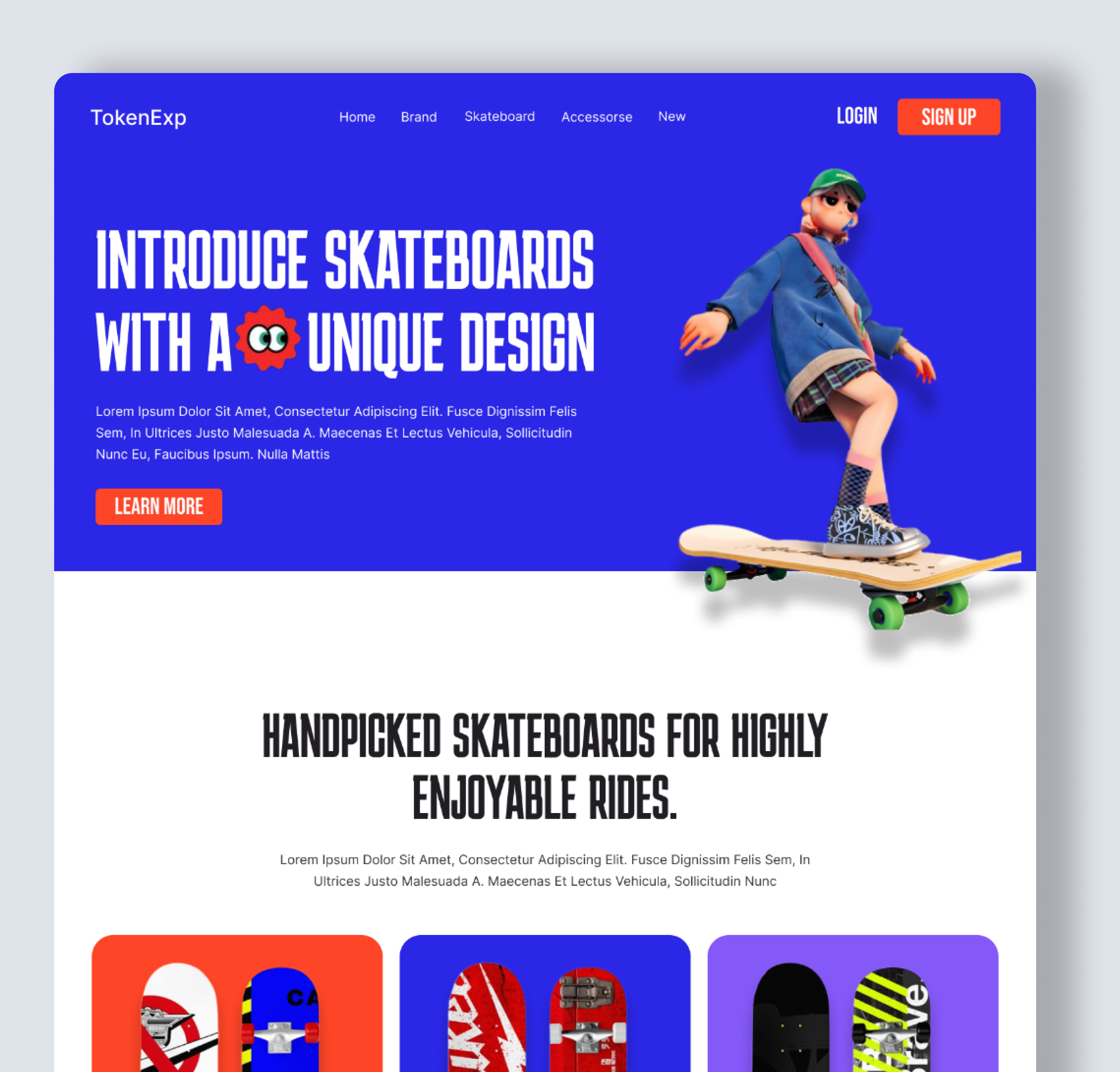 TokenExp Skateboard website UI Design by kraftbase on Dribbble