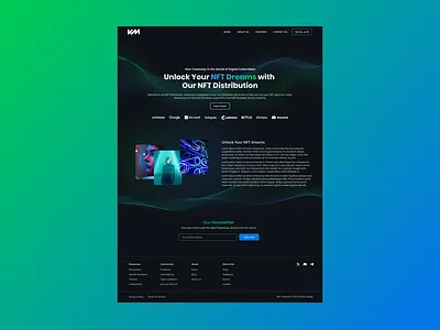 Landing page blockchain blue dailyui dark dark theme figma green green blue landing page nft ui web3