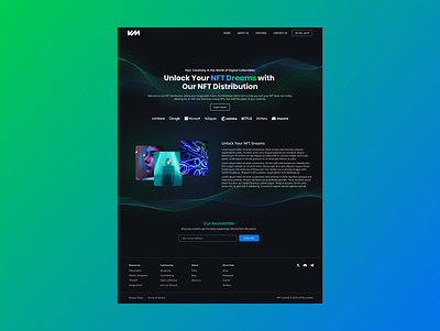 Landing page blockchain blue dailyui dark dark theme figma green green blue landing page nft ui web3