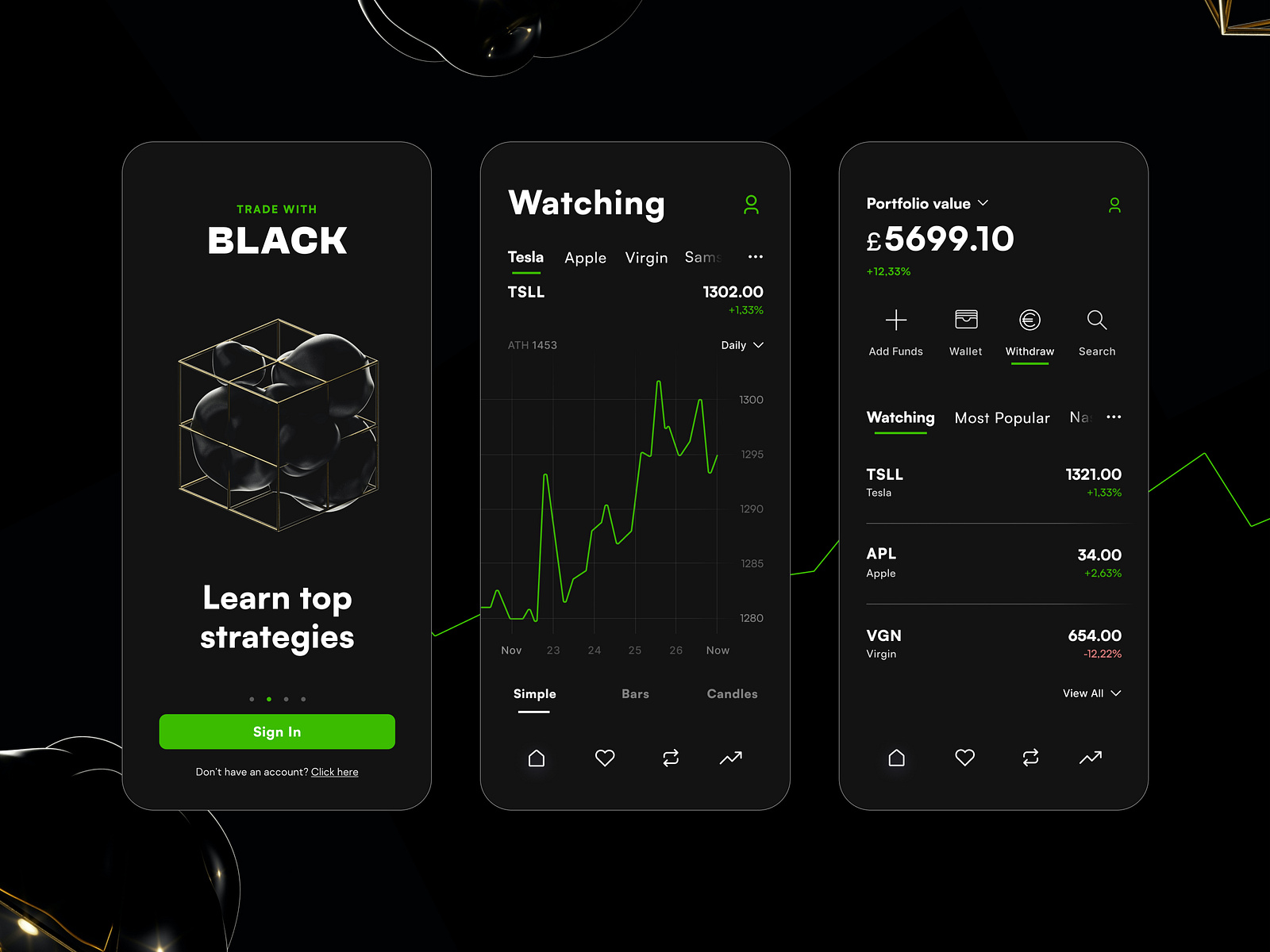 Black - Trading APP by Marcin Płonka on Dribbble