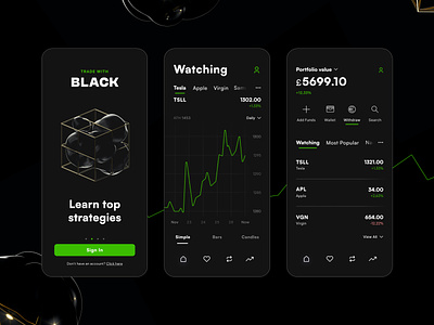 Black - Trading APP app branding crypto cryptos currencies financial tech fintech stock market stocks trading trading app ui ux