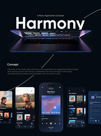 Harmony | Music App Concept | UI + Branding 3d 3d art 3dart app art asthetic blender branding design graphic design logo showcase ui