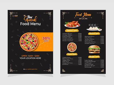 Restaurant Food menu card। Food Menu ads brand identity burger chicken momos datta zone eye catching flyer food menu graphic design humburger menu menu card pizza restaurant restaurant card social media social post vector design weading