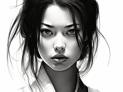 Black and White Woman Samurai Illustration ai images woman