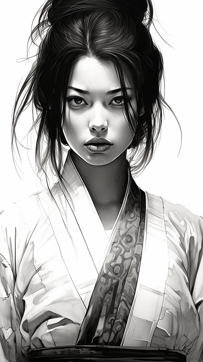 Black and White Woman Samurai Illustration ai images woman