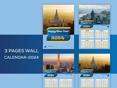 Modern Wall Calendar 2024 2024 3 pages calendar blue branding calendar calendar design clean corporate creative custom design graphic design illustration logo minimalist modern modern wall calendar 2024 planner template wall calendar 2024