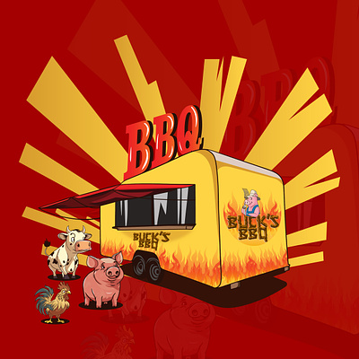 A Cow A Pig and A Chicken walk into a BBQ - THE END bbq cartoon chiken cow custom illustration faraj art party pig t shirt vector art