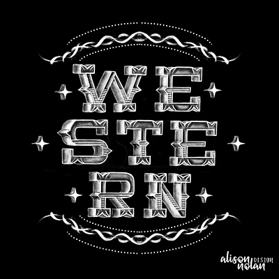 Western style chalk lettering black and white chalk design drawing challenge female illustrator hand drawn hand lettering illustration procreate western