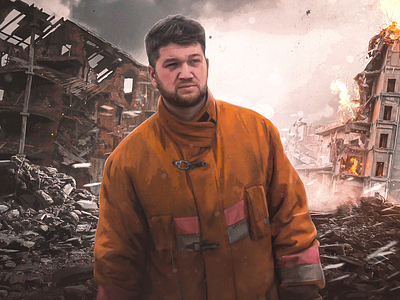 Ildar the Fireman editing fireman graphic design gray ildar man orange photo photomanipulation photoshop