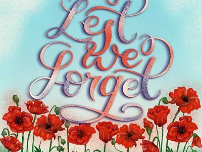 Lest we forget design female illustrator hand drawn hand lettering illustration lest we forget poppies procreate red white and blue remembrance