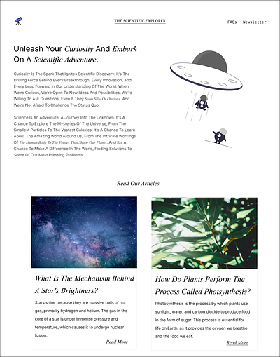 The Scientific Explorer Landing Page | Minimalistic Design blog branding landing page minimalistic simple ui ux