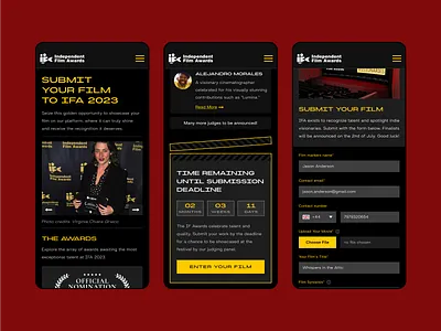 Submit your film mobile app UI app ui awards cinema clacker competition countdown entertainment film form giveaway independent indie mobile ui movie movie app product design streaming submit upload yellow