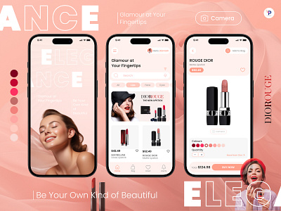 Beauty App - Cosmetic Mobile app appdesign beauty beautyapp beautystore cosmetic cosmeticapp cosmeticsapp cosmeticsstore design designinspiration ecommerce glamour glamourapp lipstick mobile peach rose storeapp ui