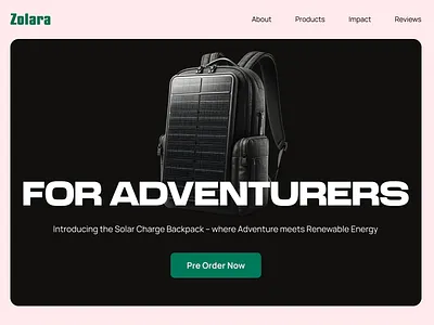 Landing Page for a Solar Powered Backpack dailyui landing page ui ux website