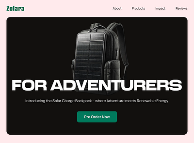 Landing Page for a Solar Powered Backpack dailyui landing page ui ux website