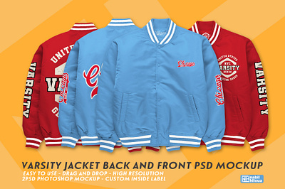 Varsity Jacket mockup psd front and back template apparel back back and front classic customizable front jacket layered mock up mockup mockups oversize photoshop psd realistic street streetwear template varsity wear
