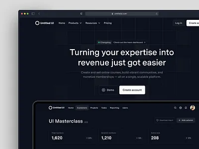 Create and sell online courses — Untitled UI dark mode darkmode figma header landing page lead generation minimal minimalism online course page header saas site header site nav ui design web design