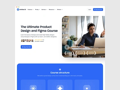 Design course landing page — Untitled UI course course platform coursera design course header landing page minimal minimalism online course testimonial video web design webpage