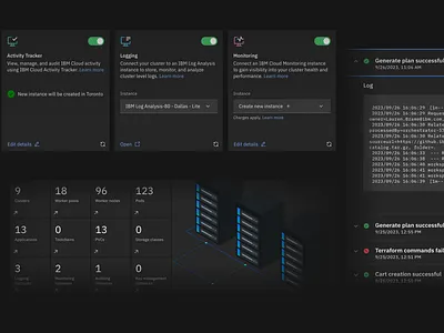 IBM Cloud activity tracking cloud clusters component design system integration logging logs monitoring observability portfolio piece cover product design terraform ui ux web design