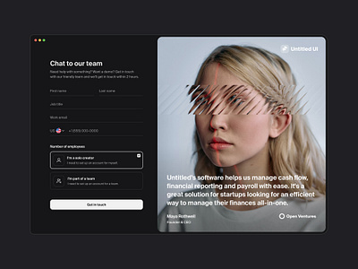 Chat to our team — Untitled UI chat to our team contact form contact us dark dark mode form get in touch minimal minimalism ui design user interface web design