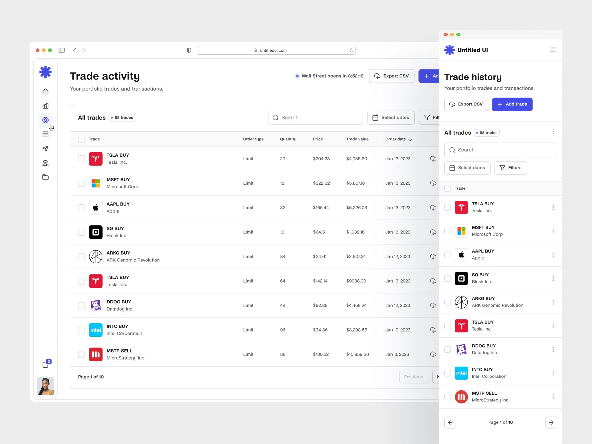 Trade activity — Untitled UI by Jordan Hughes® on Dribbble
