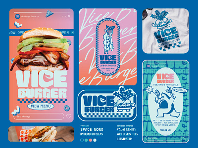 Vice Burger Branding 80s brand branding burger design fast food graphic design illustration logo miami vice modern plant restaurant retro ui ux vegan vice vice burger vintage