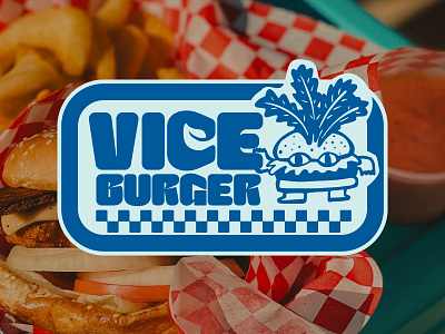 Vice Burger Badge blue brand branding burger design illustration logo miami vice restaurant retro skater ui ux vegan vegetarian vice burger vintage