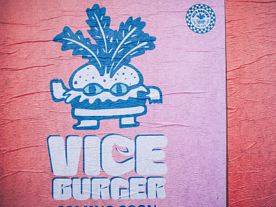 Vice Burger Wheatpasting + Artsgoggle Debut Campaign 80s brand branding burger design illustration inking logo miami vice poster restaurant retro series ui ux vegan vegetarian vintage wheatpasting