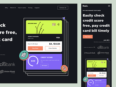 Mobile Hero - Realv billing branding clean dark fintech illustration landing ui layout menu mobile responsice mobileui pay payment product design purchase responsive retro typography web design website