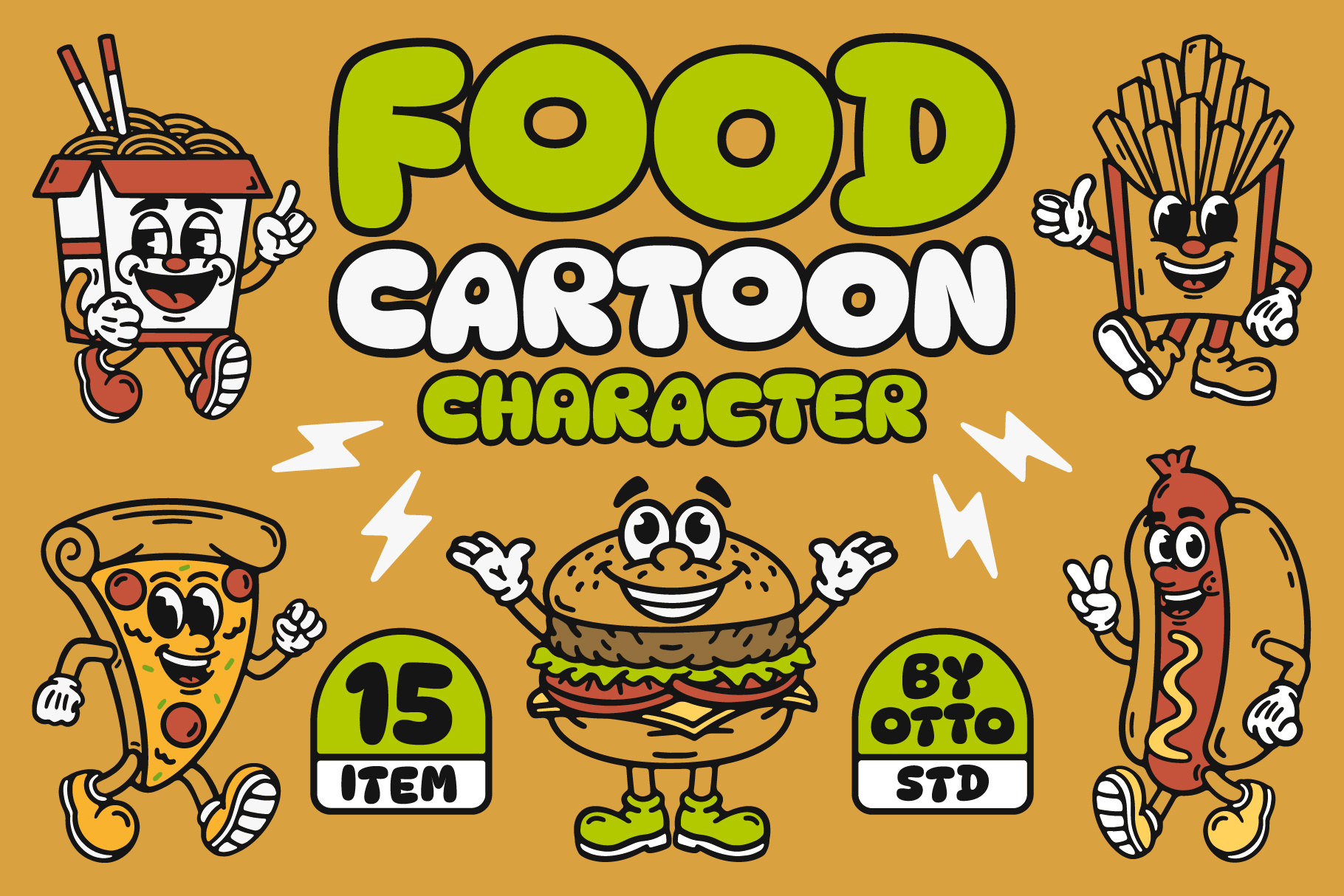 Food Cartoon Character Retro availabledesign burger cartoon character designforsale food food cartoon character food icon food illustration food mascot food template graphic design hotdog illustration mascot pizza retro retro cartoon retro illustration retro mascot vintage design
