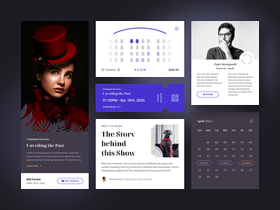 Theatre Website UI Elements calendar check out checkout cinema landing page landingpage map movie poster profile schedule shopping theatre ticket ui ui kit web web design website website design