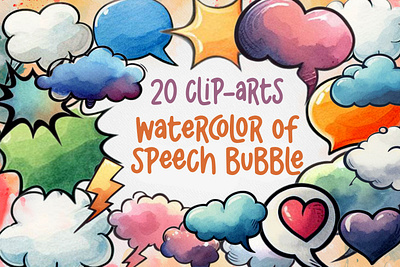 20 Watercolor Clip-arts of Speech Bubble dialog