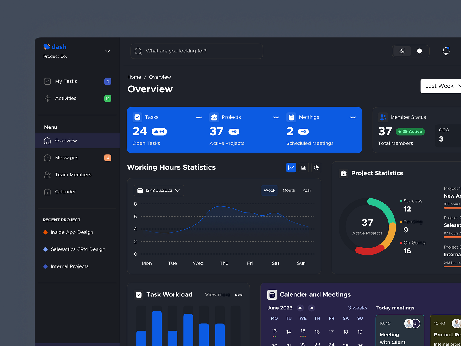 Dash - Overview (Dashboard) Dark by DesiznLab Studio on Dribbble