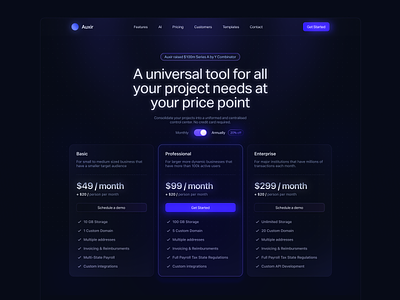 Dark Mode Pricing pt.2 clean dark dark design dark ui design interface minimal modern pricing pricing page product design saas simple tech ui ui design uiux ux ux design web