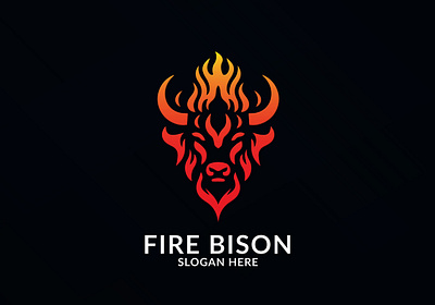Fire Bison Logo animal bison branding design fire graphic design illustration logo typography vector