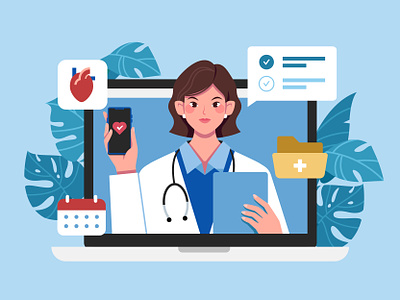 Internet Doctor 01 cardiopulmonary examination cases character disease consultation disease files doctor doctor patient female doctor heart illustration internet doctor medical mobile consultation online consultation plants remote video ui video video consultation woman