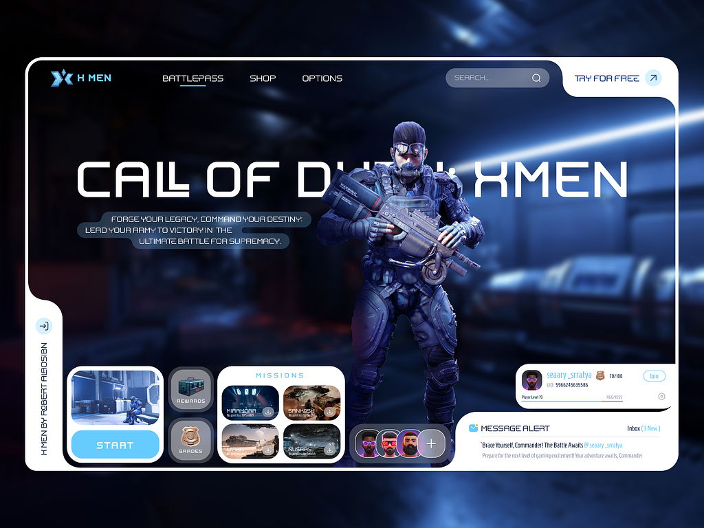 Call Of Duty Xmen - Game Dashboard Ui Design By Mqos Ui Ux For Multiqos 