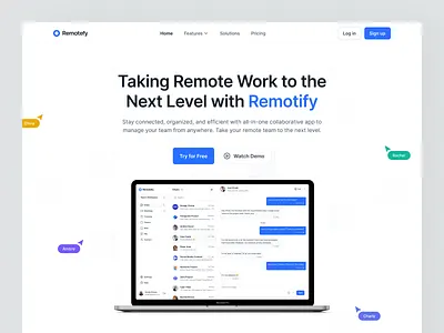 Remotify - Above the Fold app clean collaborate landing page management minimalist platform productivity remote saas saas design saas landing page saas website team team management ui uiux ux web design website