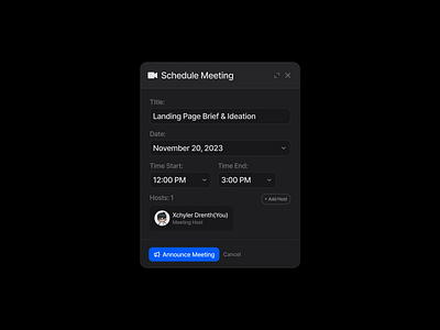 Schedule Meeting - Modal app calendar clean component dark mode database design design system figma landing page meeting minimalist modal schedule status team dashboard ui ui design ui kit widget