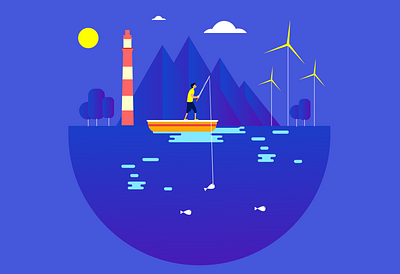 Fishing character graphicdesign illustration ui vector