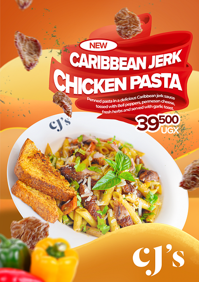 Caribbean Jerk Chicken Pasta branding chicken design digital food graphic design pasta photoshop poster