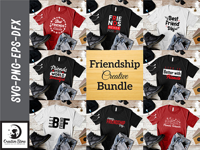 FRIENDSHIP T-SHIRT DESIGNS VECTOR BUNDLE bundle friendship graphic design vector