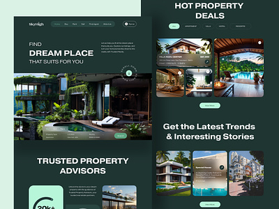 Sky High - Real Estate Landing Page eco friendly home page landing page minimal popular shot property landing page real estate real estate web real estate wesite trending shot ui ux website design