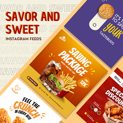 🍟🍔🍪SAVOR & SWEET - Instagram Post Feeds Inspiration branding foods graphic design instagram